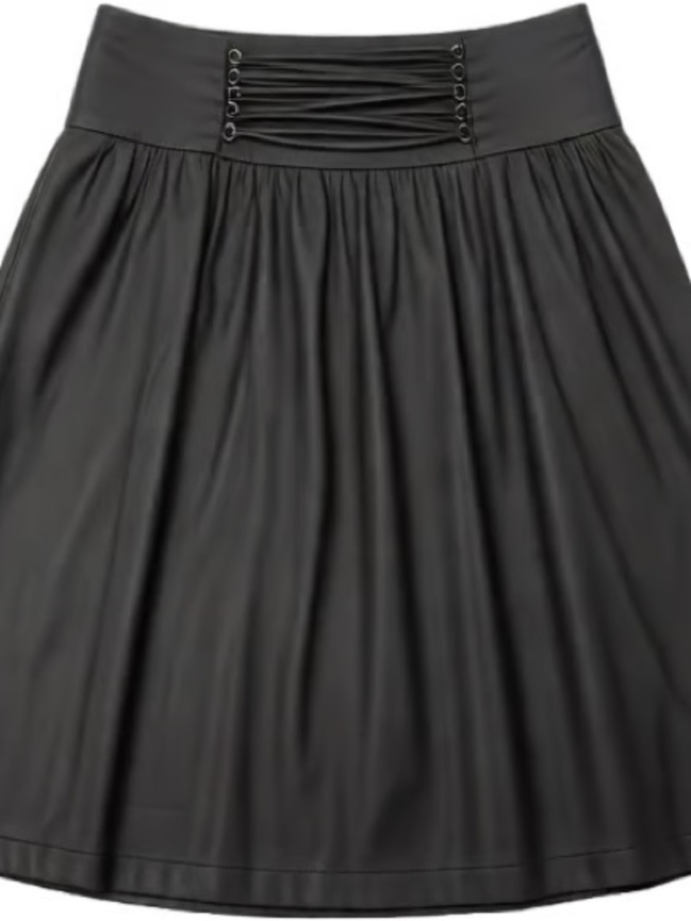 Express Black A-Line Leather-Look Skirt with Lace-Up Waist